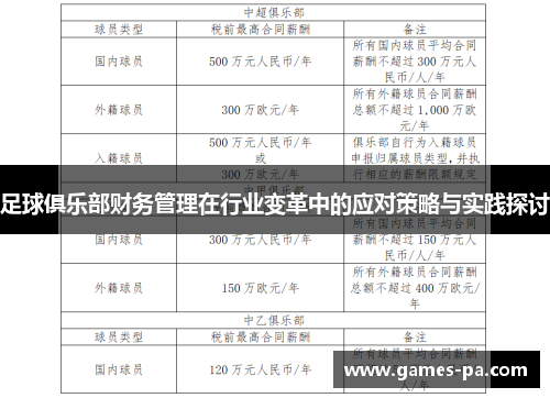 足球俱乐部财务管理在行业变革中的应对策略与实践探讨