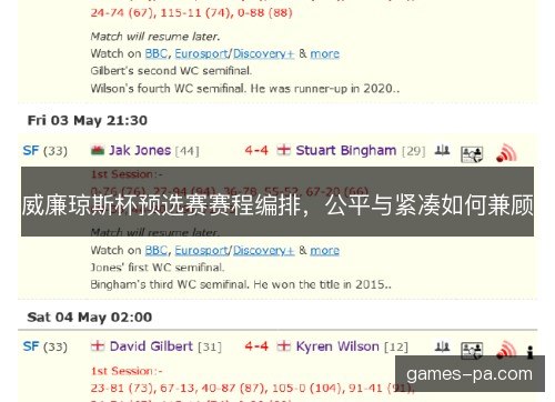 威廉琼斯杯预选赛赛程编排，公平与紧凑如何兼顾